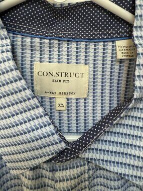 CONSTRUCT Gingham Check Dress Shirt Blue & White | Size XL